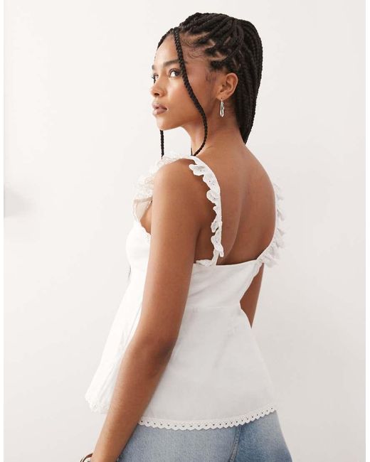 Reclaimed (vintage) White Babydoll Poplin Cami With Broderie And Lace Trims