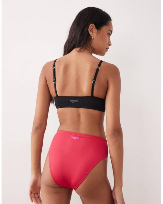 Speedo Red Solid Cheeky High Waist Bikini Bottom