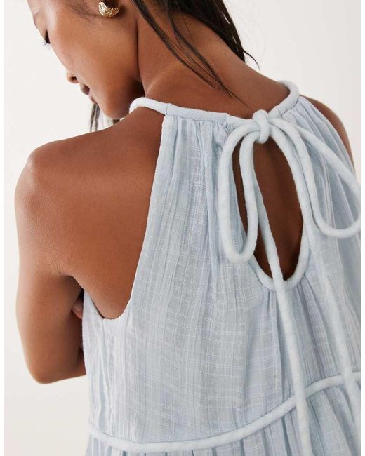 ASOS Multicolor Asos Design Petite Halter Neck Tiered Mini Dress With Chunky Binding