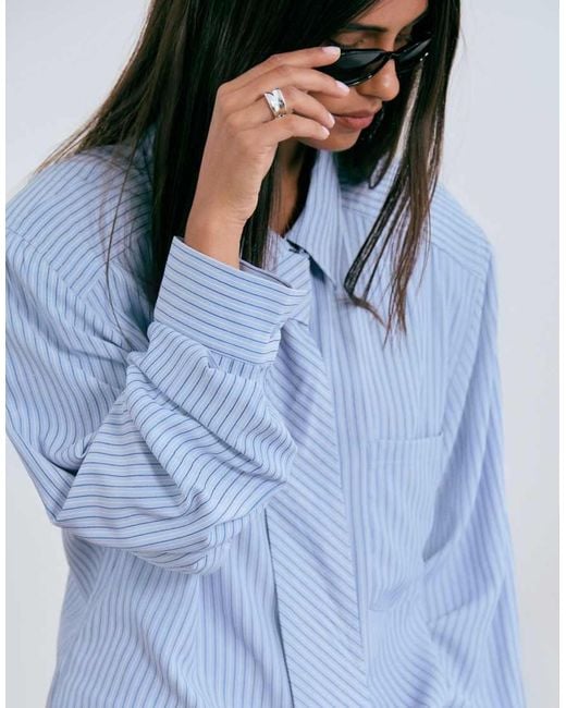 Lioness Blue Exclusive Chelsea Cotton Oversized Shoulder Pad Detail Shirt With Tie