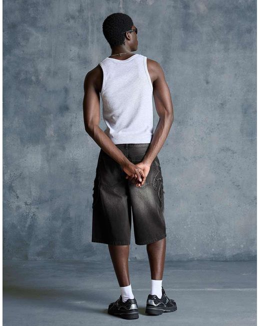 Bershka Gray baggy Bermuda Shorts With Patch for men