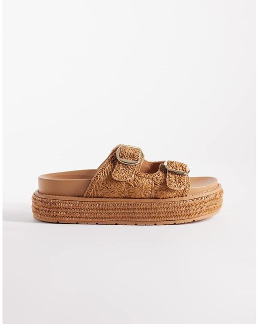 South Beach Brown Double Buckle Platform Sandals