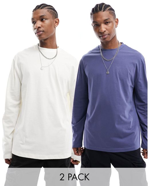 ASOS Blue 2 Pack Long Sleeve T-shirt With Crew Neck for men
