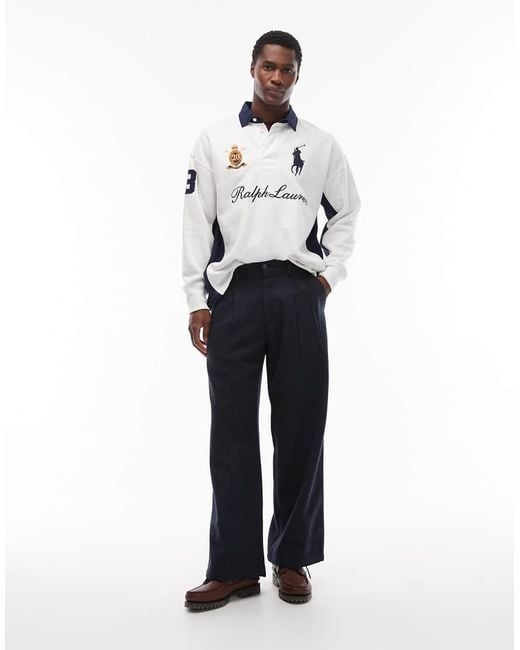 Prohibited White Double Pleated Wool Look Club Trousers for men