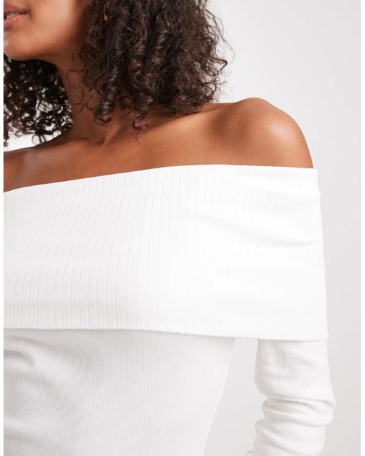Miss Selfridge White Mixed Rib Knit Off The Shoulder Top