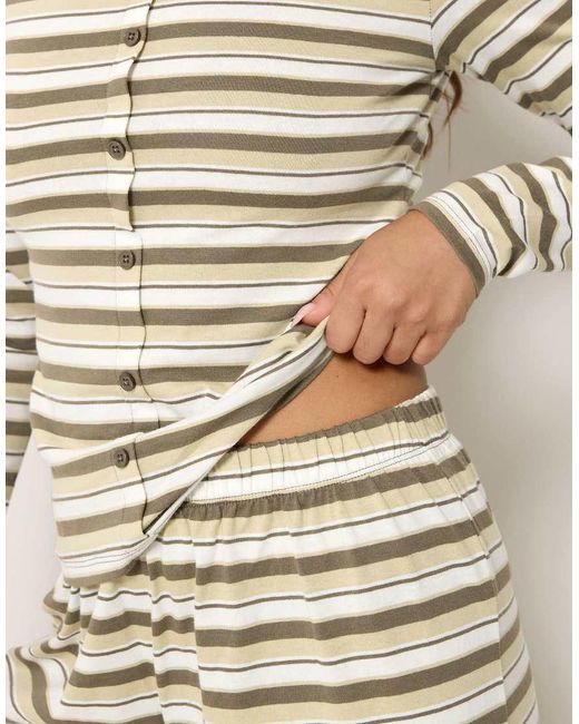 PixieGirl Natural Petite Stripe Cotton Button Top & Wide Leg Trousers