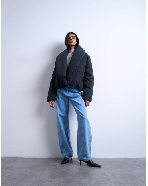 TOPSHOP Blue Padded Shawl Puffer Jacket