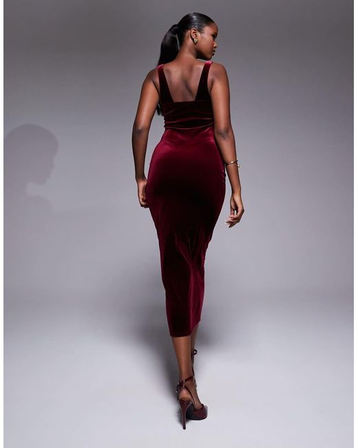 ASOS Purple Velvet Curved Neckline Midi Dress