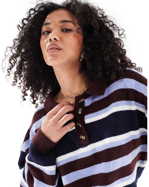 Daisy Street Blue Knit Slouchy Fit Rugby Polo
