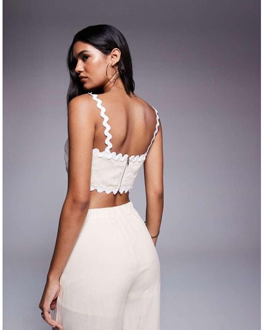 Missy Empire Natural Cotton Scallop Edge Square Neck Top Co-Ord