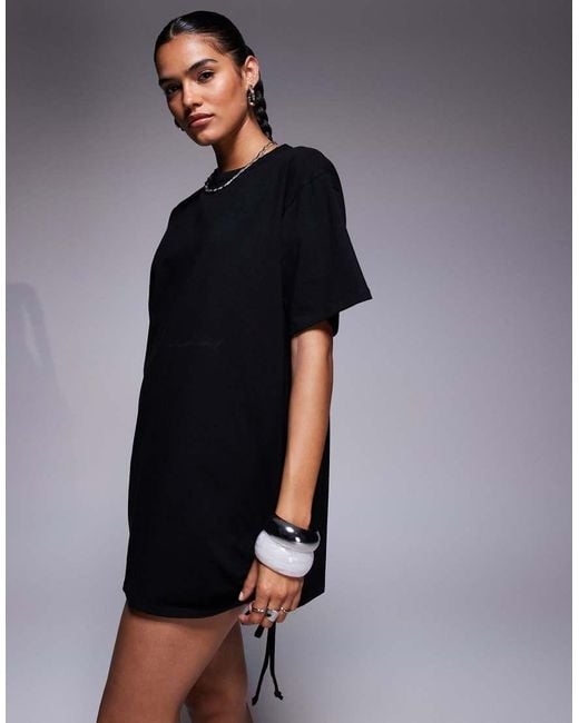 Vestido Corto Estilo Camiseta Con Lazadas Fruncidas En El Lateral De Algodón De Fashionkilla de color Blue