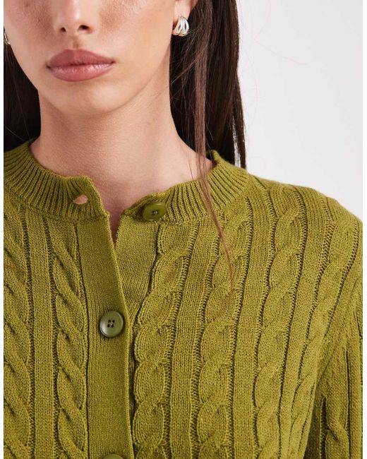 Miss Selfridge Green Cable Knit Crew Neck Cardigan