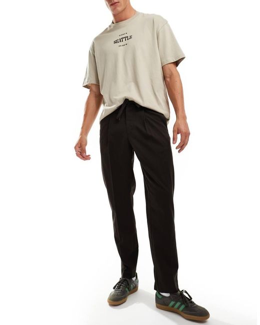 SELECTED Black Relaxed Tapered Fit Waistband Trouser for men