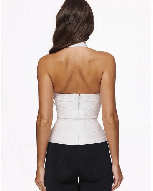 House Of Cb White The Contour True Sculpting Halter V Waist Bandage Top