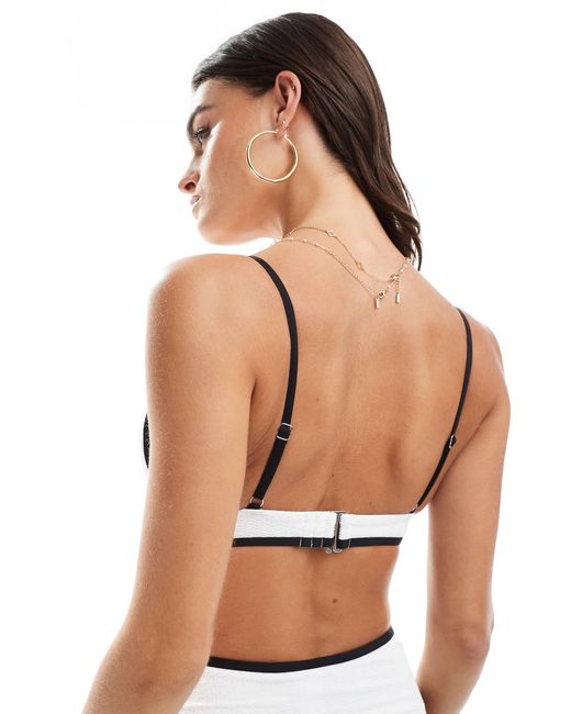 Vero Moda White Textured Bikini Top With Tipping