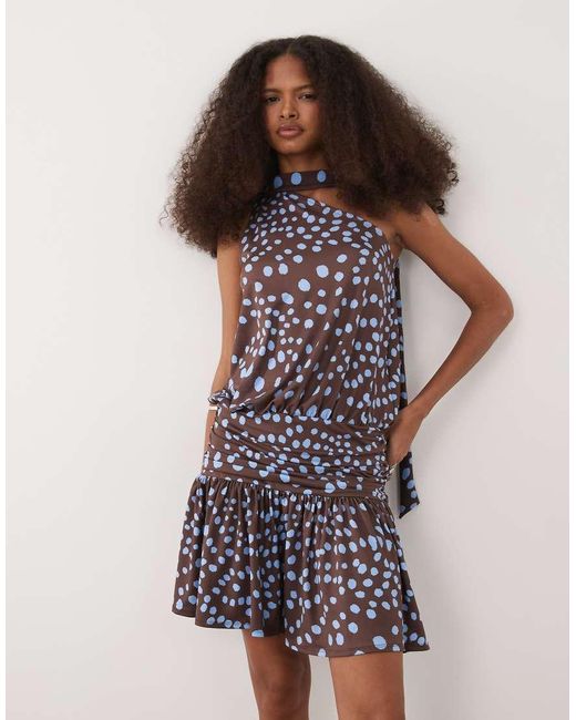 ASOS Multicolor Neck Tie Detail With Full Skirt Mini Dress