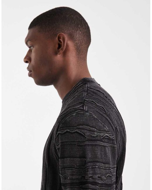 Redefined Rebel Black Boxy Knitted Cable Jumper for men