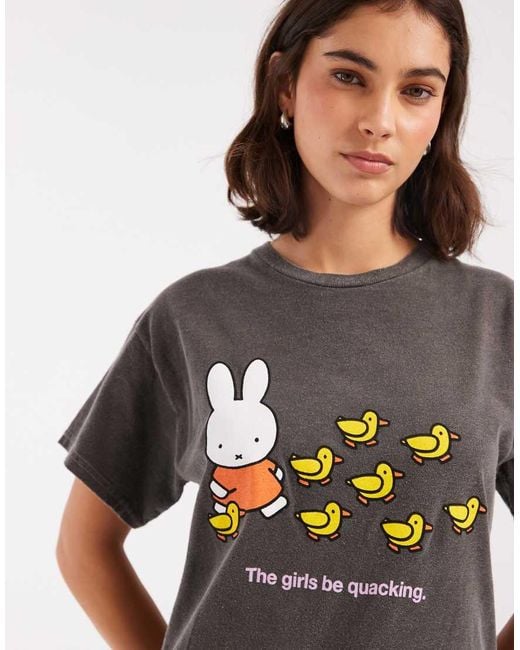 Daisy Street Gray X Miffy Oversized baggy T-shirt With Duck Graphic