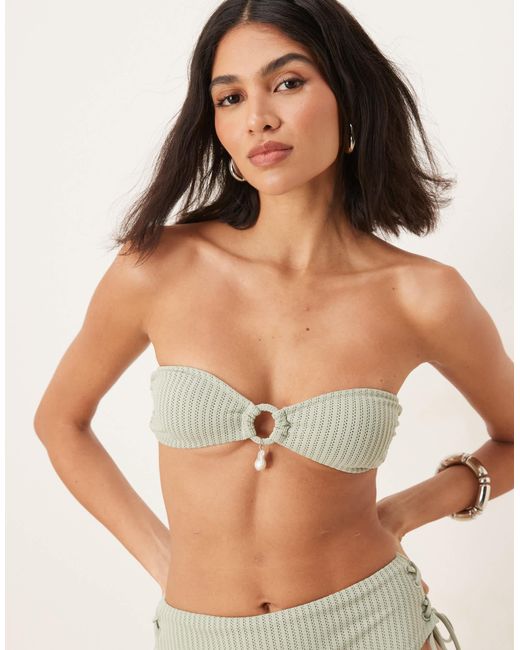 ASOS Green Kai Textured Bandeau Bikini Top With Pearl Trim
