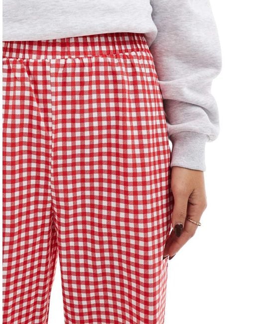 ASOS Red Gingham Trousers With Frill Hem