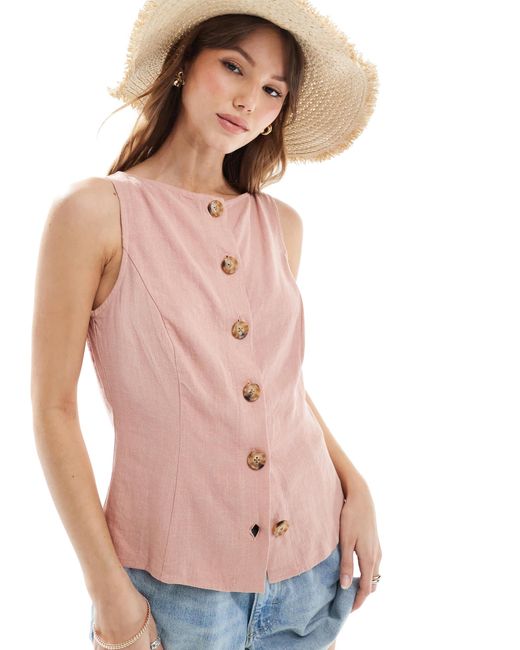 ASOS Natural Linen Look Button Front Waistcoat