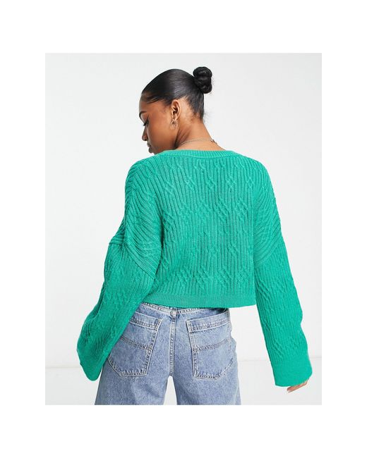 ASOS V Neck Cropped Cardigan With Cable Stitch in Green | Lyst