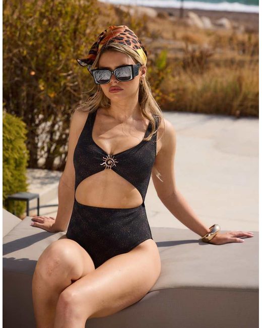 South Beach Natural Cut Out Sunburst Decal Swimsuit
