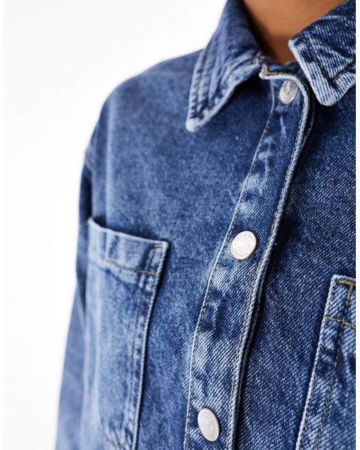 Camicia giacca di jeans oversize lavaggio medio di Noisy May in Blue