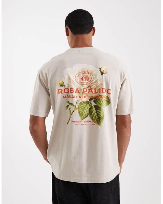Only & Sons Natural Relaxed Fit T-shirt With Rose Back Print for men