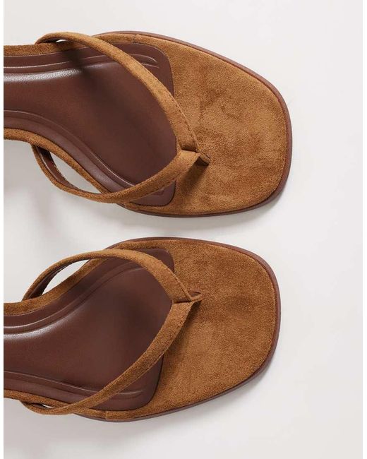 SEQWL Wide Fit Brown Low Block Heeled Sandals