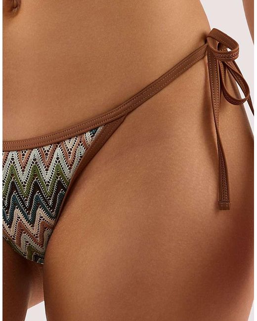 Wolf & Whistle Brown Jara Knitted Chevron Tie Side Bikini Brief