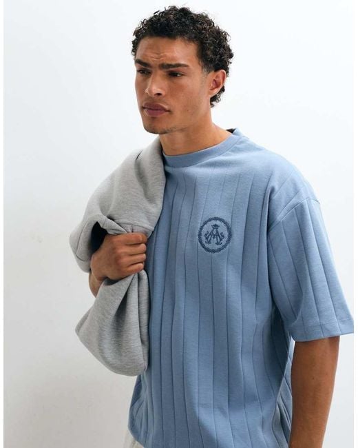 ASOS Blue Heavyweight Boxy Oversized T-shirt With Chest Embroidery for men
