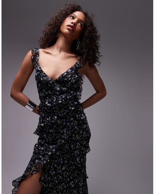 TOPSHOP Black Ruffle Cami Maxi Dress