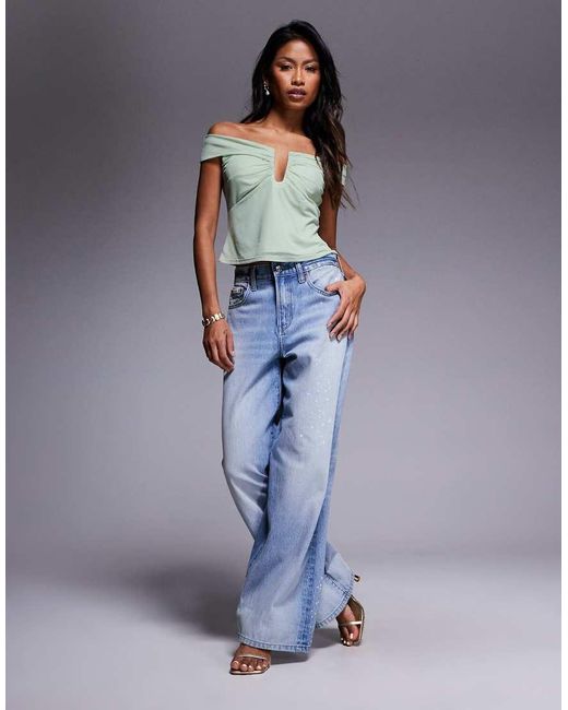 ASOS Gray Mesh Bar Detail Top With Cut Out Waist