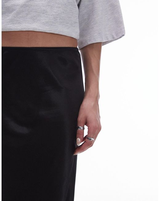 TOPSHOP Black Satin Maxi Skirt