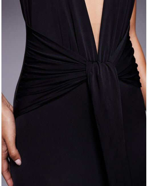 I.AM.GIA Blue Ziva Halterneck Plunge Low Back Tie Waist Maxi Dress