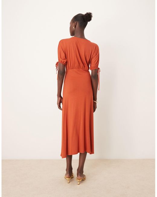 ASOS Red Button Up Midi Tea Dress With Tie Sleeves