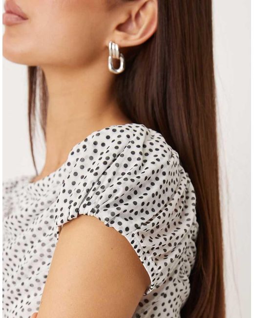 Gina Tricot White Puff Short Sleeve Mesh Top