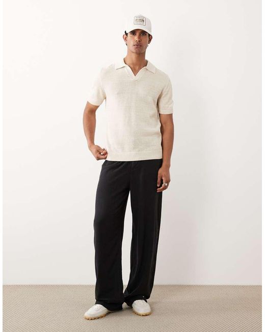 Mango Natural Cotton Mix Knitted Short Sleeve Revere Neck Poloshirt for men