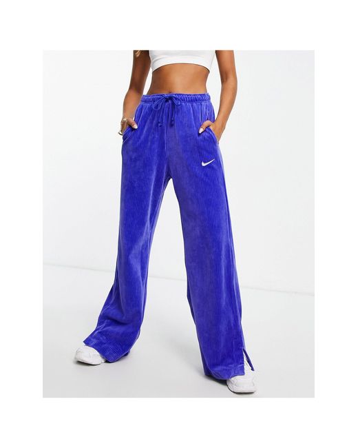 Nike Velour Wide Leg Pants in Blue | Lyst