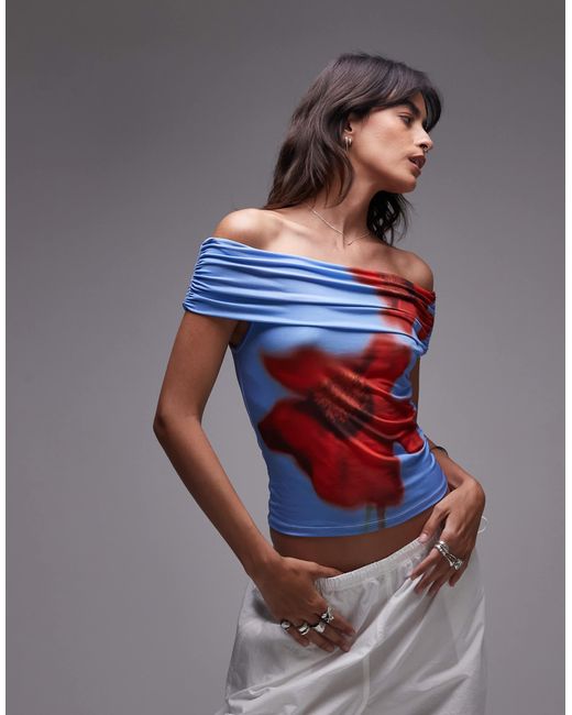 TOPSHOP Blue – schulterfreies oberteil aus mikrofaser