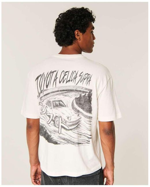 Hollister White Boxy Toyota Celica Supra Graphic Tee for men