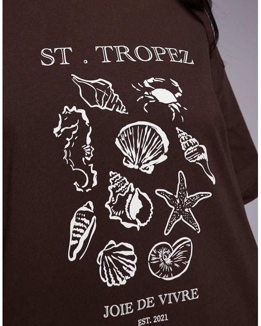 The Frolic Brown Exclusive Cotton 'st Tropez' Shell Front Graphic T-shirt