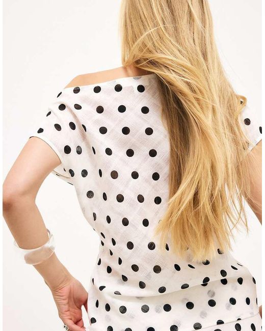 NA-KD White Draped Short Sleeve Top