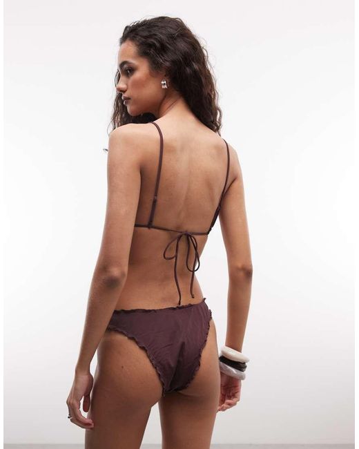 Weekday Brown Tie Front Frilly Triangle Bikini Top