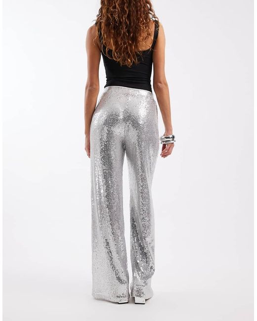 ONLY Metallic High Waist Pull On Sequin Trousers
