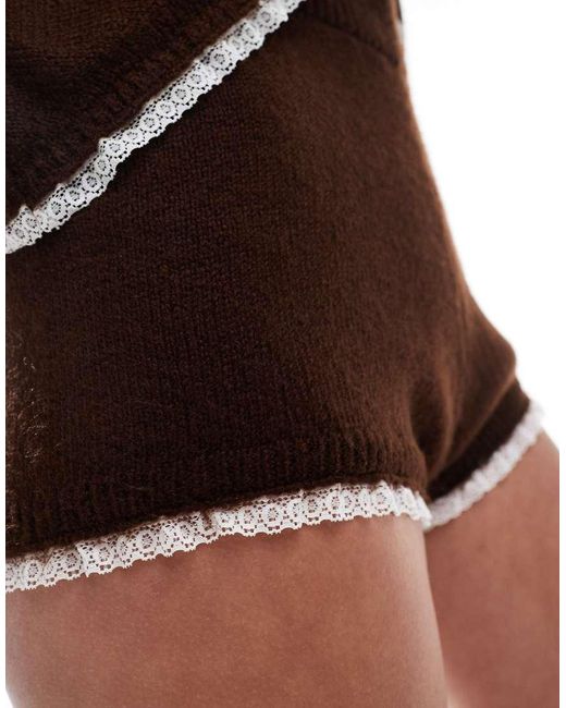 Pantalones Cortos Marrón Ajustados De Punto Con Ribete De Encaje De (Parte De Un Conjunto)-Rosa Miss Selfridge de color Brown