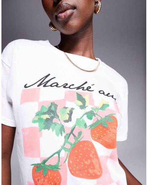 River Island White Strawberry Gingham Print Baby Tee
