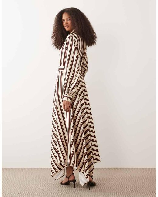 Iyal White Satin Tie Waist Maxi Shirt Dress