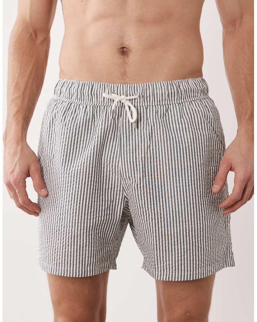 ASOS White Co-Ord Seersucker Swim Shorts for men